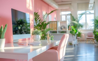 living Room Plants Vase and Frame on Pink wall sunlight 513