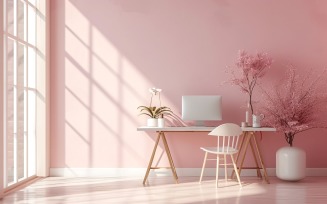 living Room Plants Vase and Frame on Pink wall sunlight 514