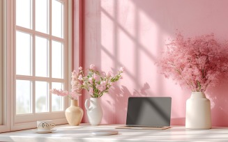 living Room Plants Vase and Frame on Pink wall sunlight 518