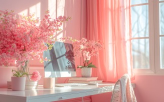 living Room Plants Vase and Frame on Pink wall sunlight 519