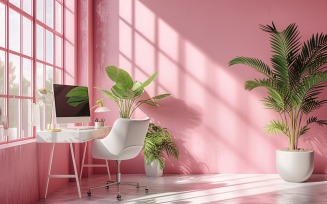 Living Room Plants Vase and Frame on Pink wall sunlight 520