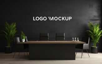 Black wall white logo mockup indoor