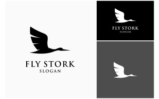 Flying Stork Crane Silhouette Logo