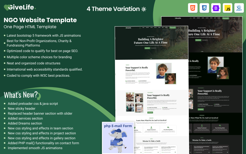 Give Life | One - Page NGO Website Template Landing Page Template