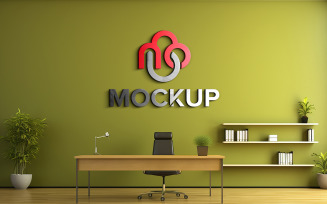 logo mockup on wall psd template v2