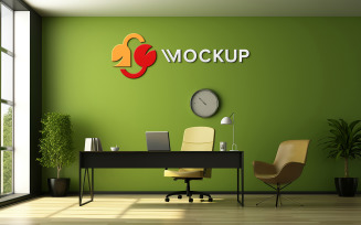 Realistic manager room wall logo mockup