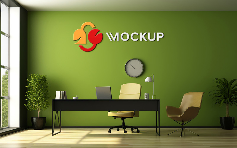 Realistic manager room wall logo mockup Product Mockup