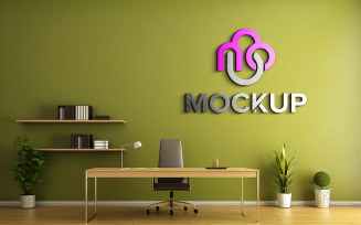 Wall logo mockup indoor psd v3