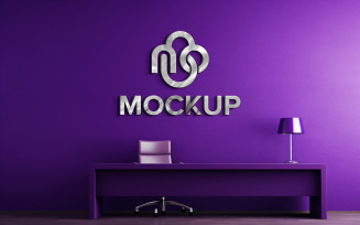 Purple wall logo mockup indoor