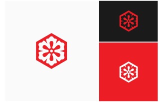 Red Flower Blossom Hexagon Logo