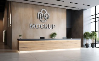 3d logo mockup indoor reception wall