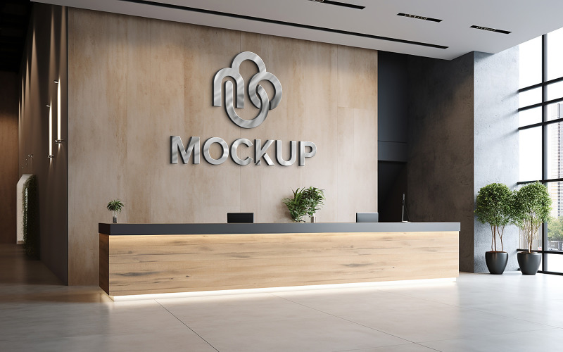 3d logo mockup indoor reception wall Product Mockup