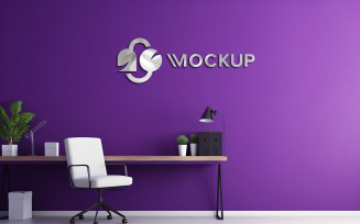 Matel 3d logo mockup on purple wall