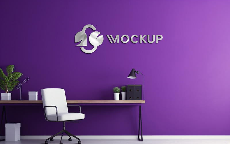 Matel 3d logo mockup on purple wall Product Mockup