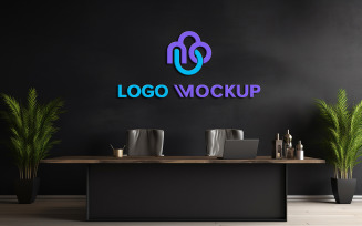 Minimalist office manager room wall logo mockup indoor