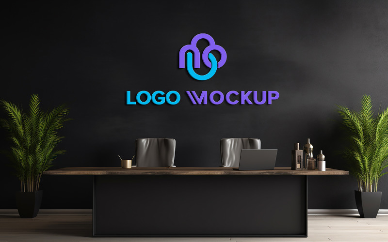 Minimalist office manager room wall logo mockup indoor Product Mockup