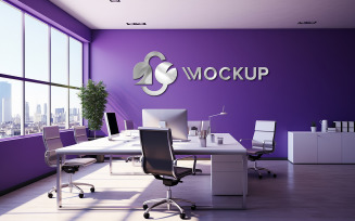 Office room purple wall logo mockup