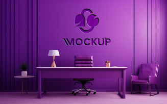 Purple wall logo mockup indoor psd