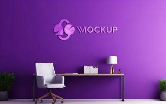 Realistic purple wall logo mockup