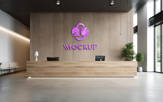 Purple 3d logo mockup on wall with counter