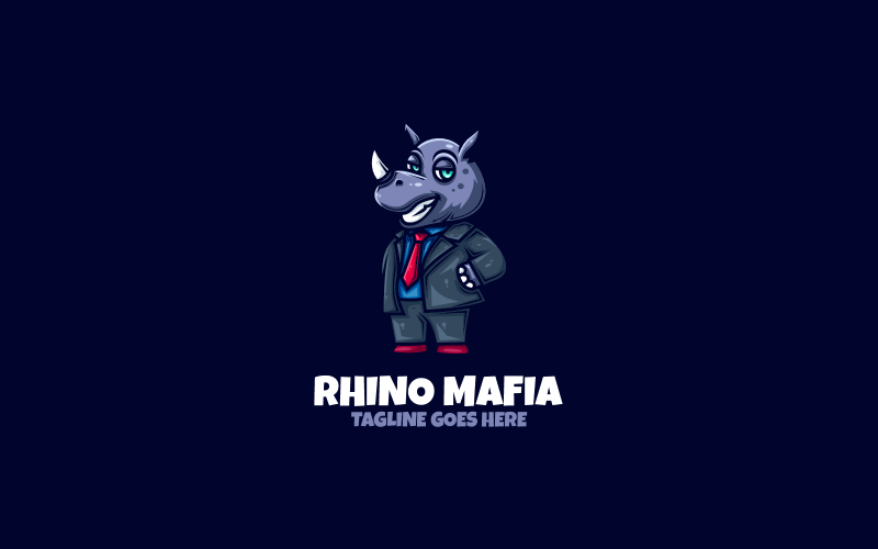 Rhino Mafia Mascot Cartoon Logo Logo Template