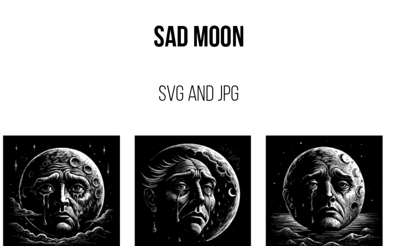 Strange And Strange Moon Sad And Crying Vector Graphic