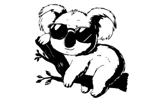 bear wearing sunglasses, lying on a tree branch illustration