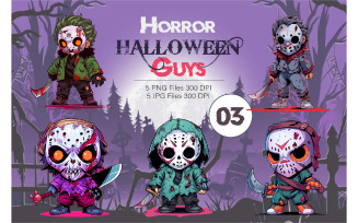 Cartoon Horror Halloween Guys 03. TShirt Sticker.