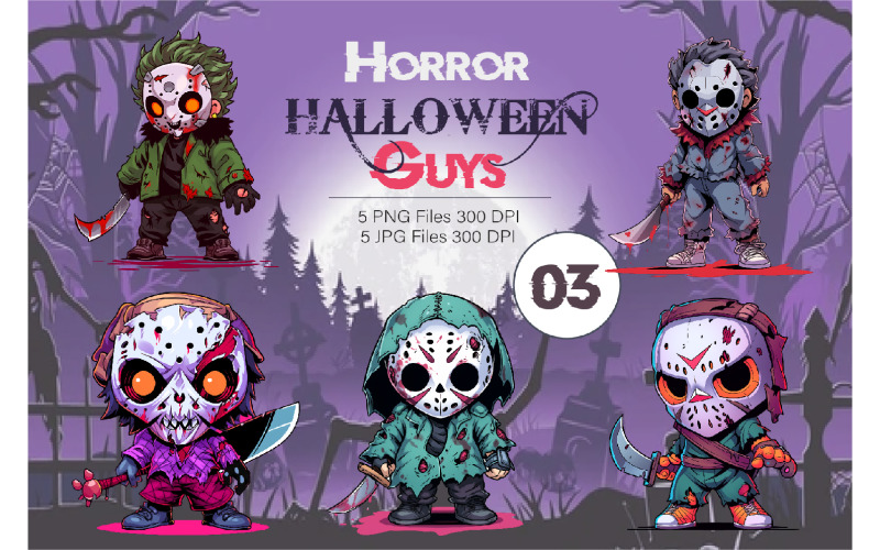 Cartoon Horror Halloween Guys 03. TShirt Sticker. Illustration