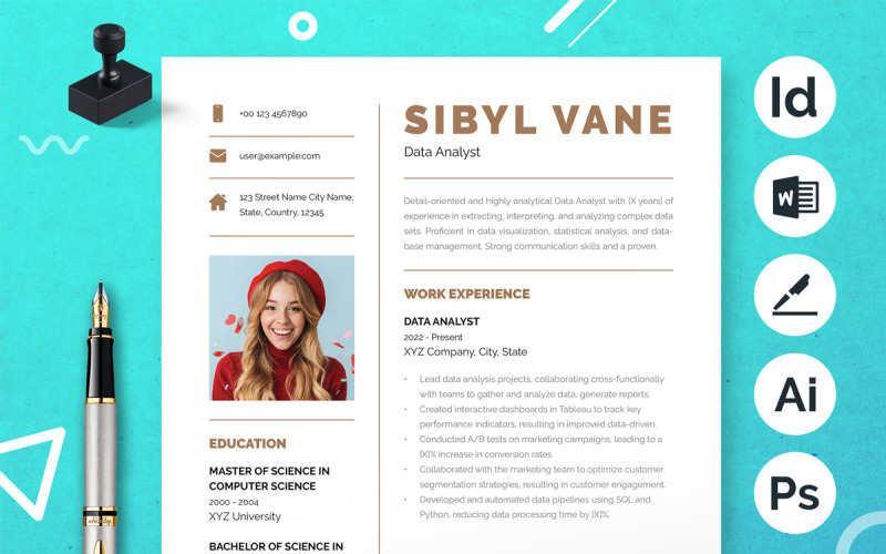 Simple And Clean Resume Design With Photo Resume Template