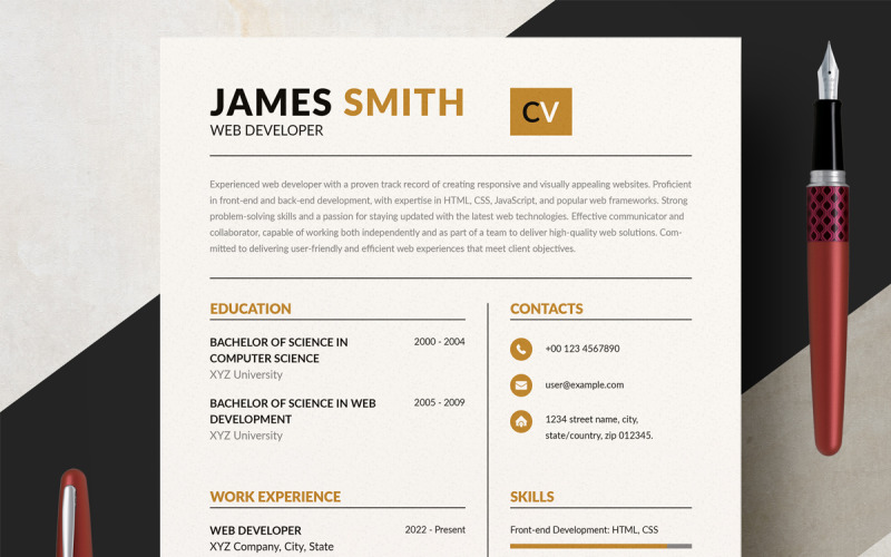 Clean And Modern Resume Template For Web Developer