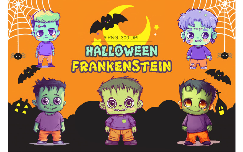 Cute Halloween Frankenstein. TShirt Sticker Illustration