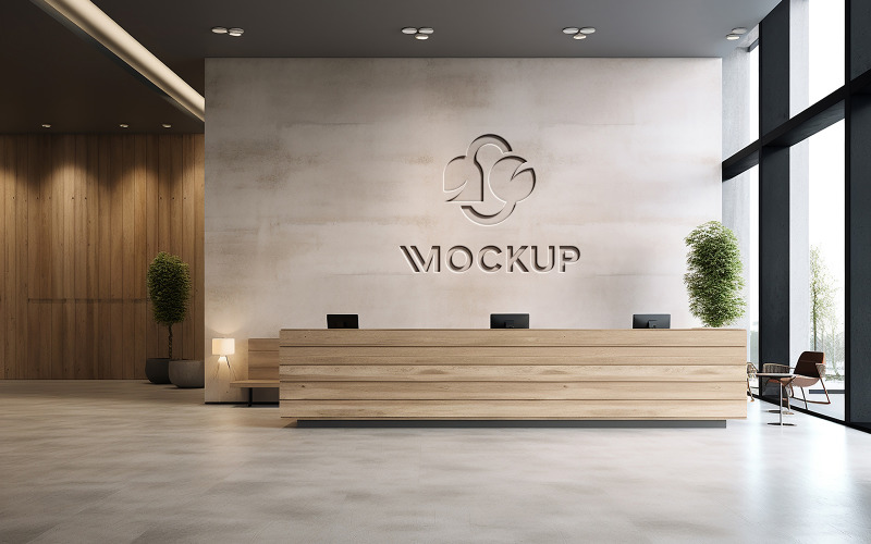 Hotel counter wall logo mockup psd design Product Mockup