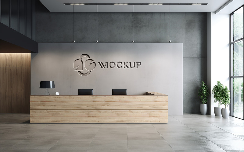 Hotel counter wall logo mockup psd Product Mockup