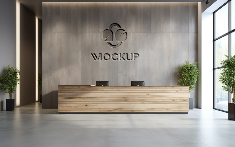 Hotel counter wall logo mockup Product Mockup