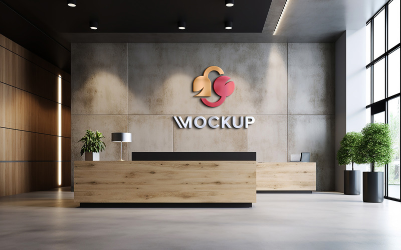 Hotel reception counter nice wall logo mockup Product Mockup