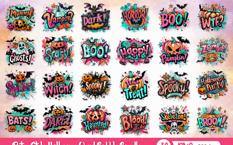 Retro Style Halloween Word Bubble Bundle Illustration