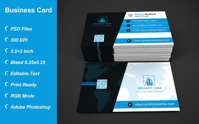 Visiting Card - Business Card - E-card Template with Customizable Designs - 400 Corporate Identity