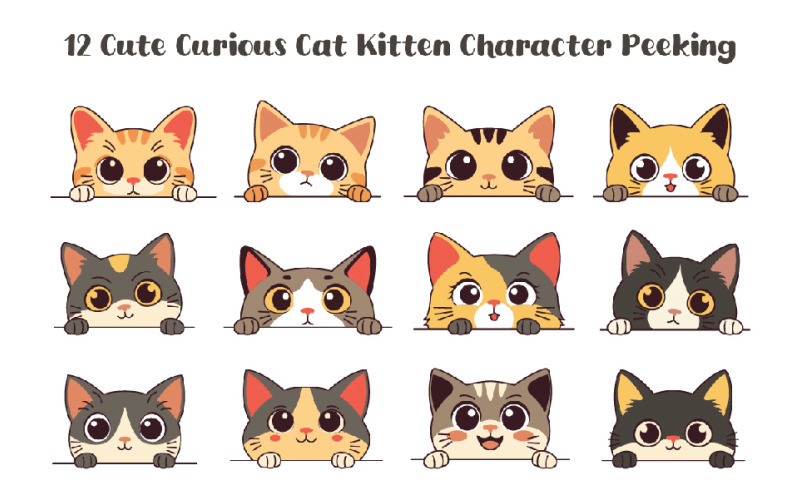 12 Cute Curious Cat Kitten Peeking Illustration