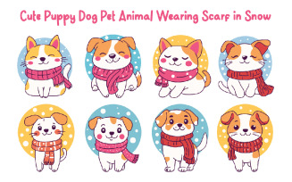 8 Cute Puppy Dog Wearing Scarf in Snow