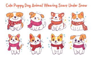 8 Cute Puppy Dog Wearing Scarf Under Snow