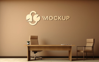 Indoor brown wall logo mockup psd