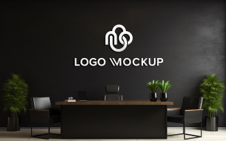 Indoor manager room black wall logo mock up