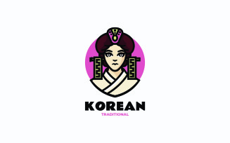 Traditional Korean Woman Mascot Cartoon Logo