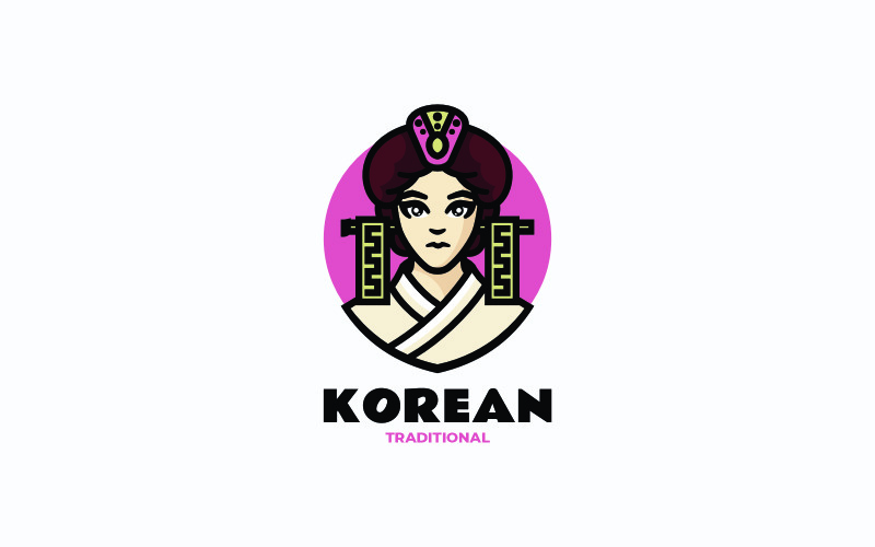 Traditional Korean Woman Mascot Cartoon Logo Logo Template