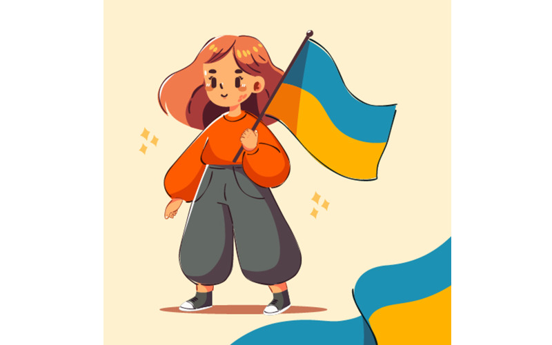 Girl with Ukrainian Flag Independence Day Illustration