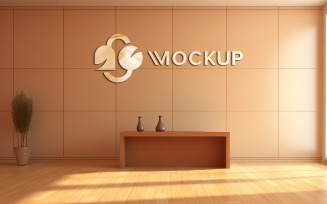 Logo mockup indoor brown wall