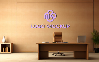 Manager room brown wall logo mockup psd