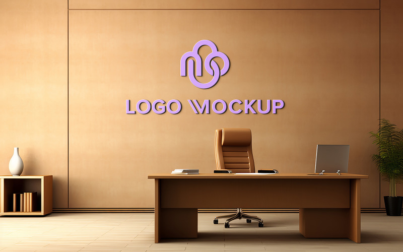 Manager room brown wall logo mockup psd Product Mockup