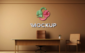 Manager room wooden brown wall logo mockup